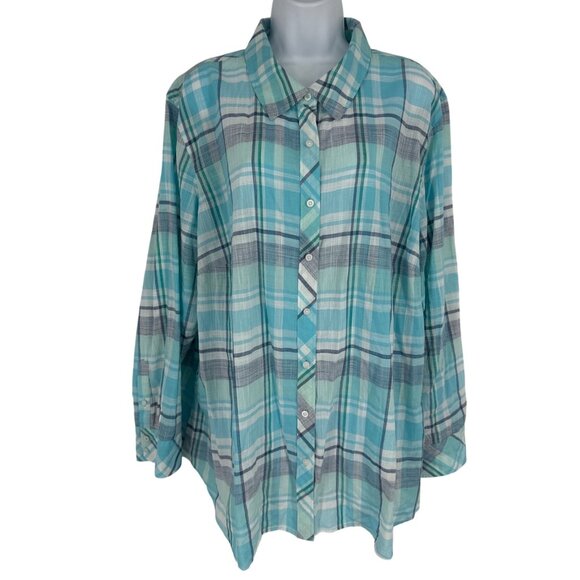 Talbots Womens Plaid Button-Down Long Sleeve Lightweight Shirt Size 3X - Picture 1 of 9